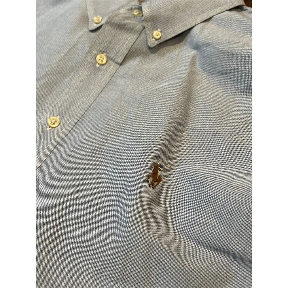 Polo Ralph Lauren Shirt Mens M Classic Blue Oxford OCBD Flesh Pony Short Sleeve